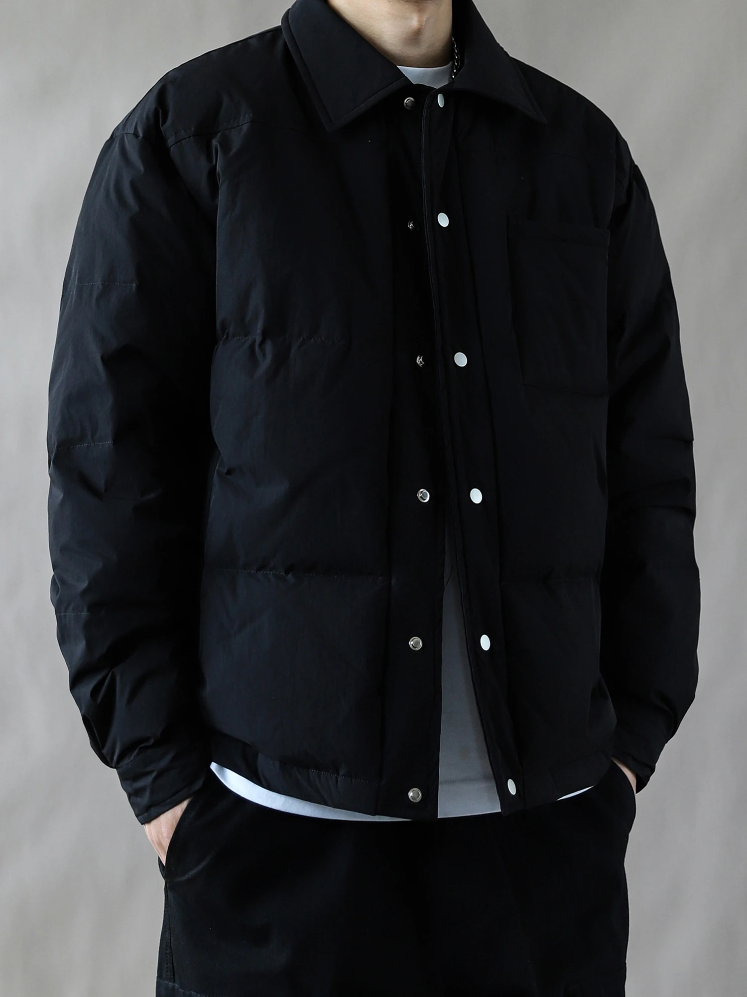 

Мужская пуховая куртка в американском ретро-стиле, осенне-зимняя, свободного кроя, с воротником-стойкой, черная, больших размеров, повседневная верхняя одежда, новая модель