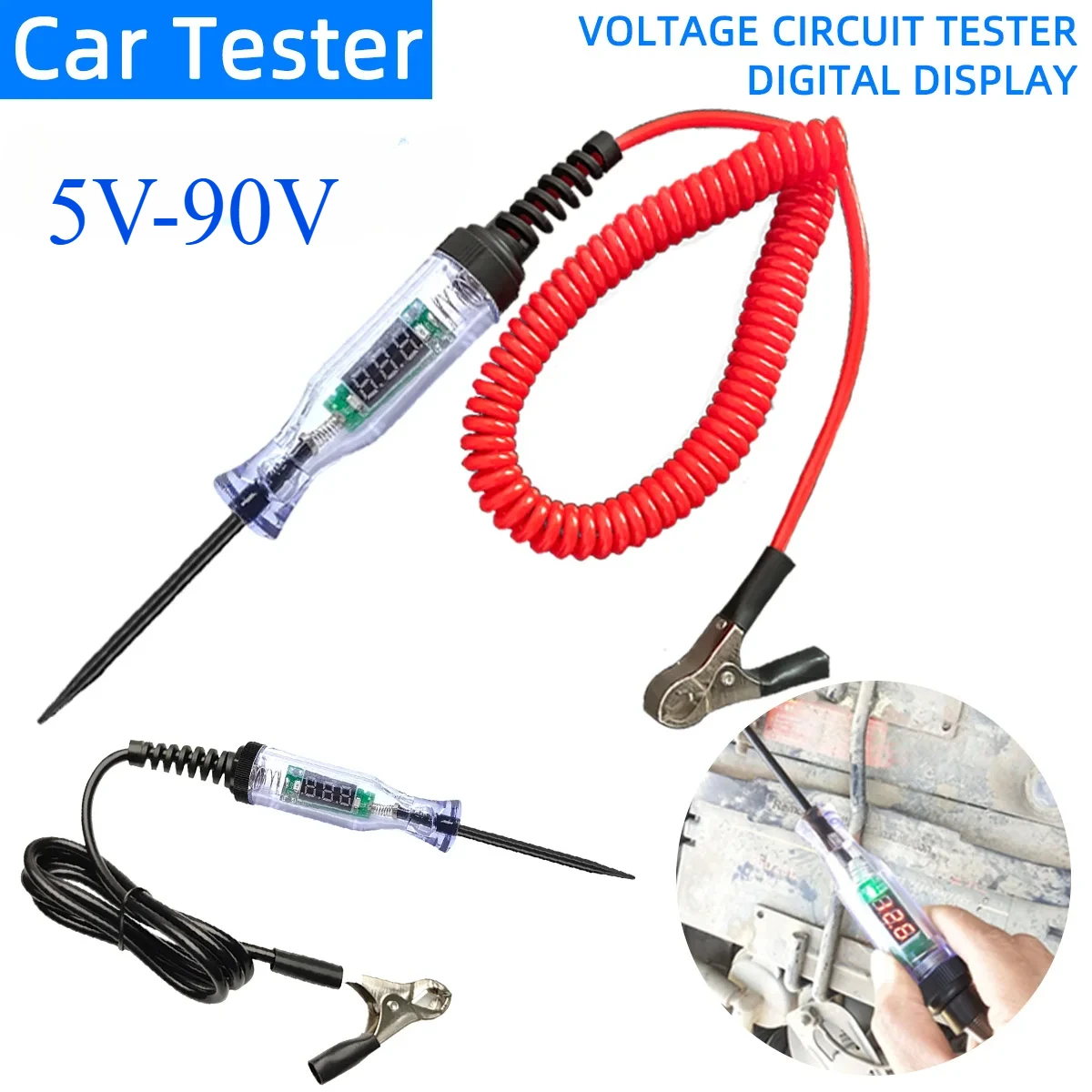 Bolígrafo probador de coche de 5V a 90V, prueba de circuito de voltaje, pantalla Digital de CC, pluma eléctrica, sonda, herramientas de diagnóstico