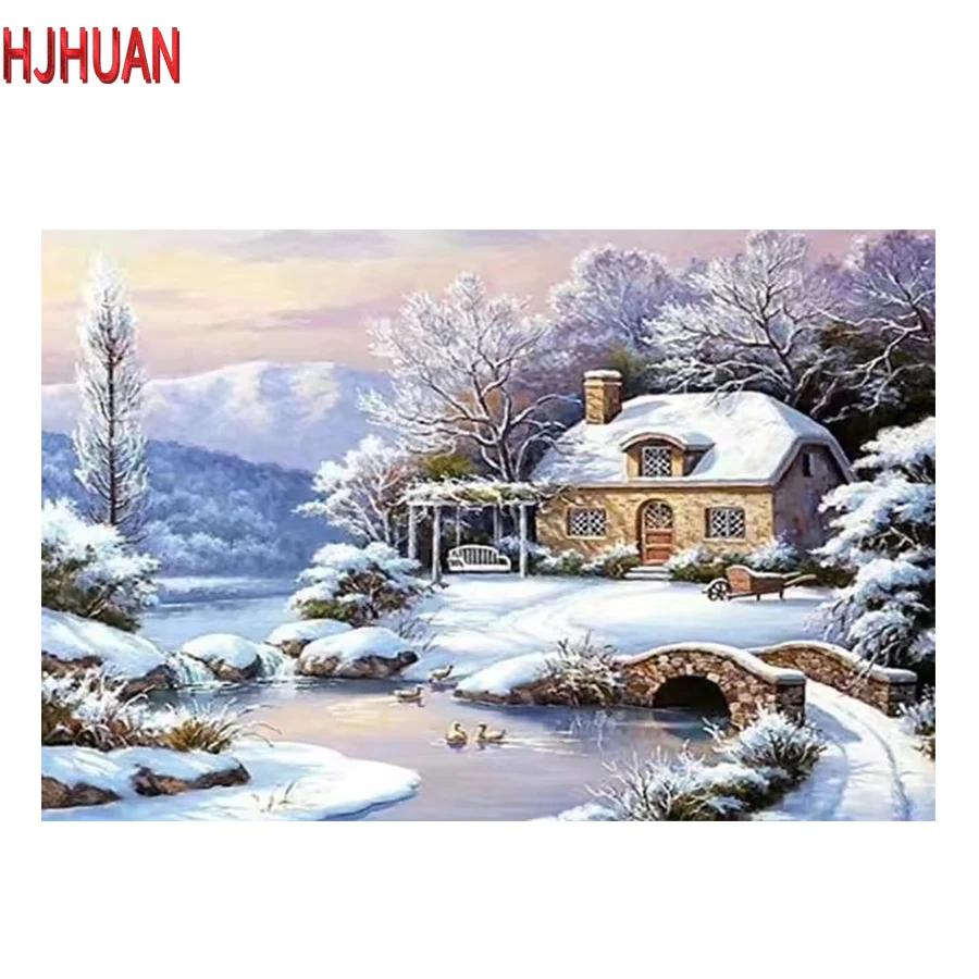 5D Diy Diamond Painting Winter stream, houses Mosaic Full Square/Round Diamond Embroidery Mosaic Kit HD Quality Handmade Product