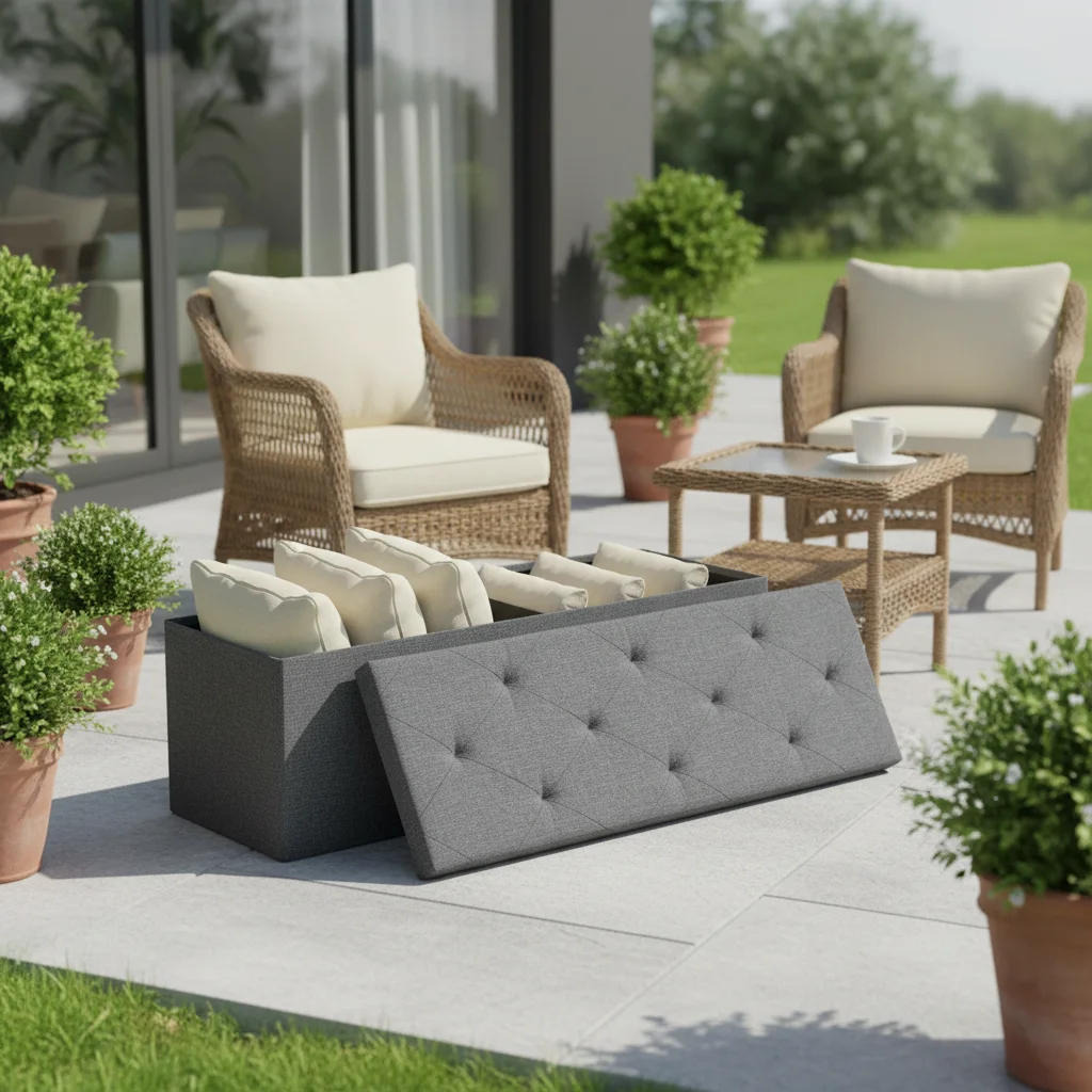 مقعد عثماني للتخزين قابل للطي مع مقعد مبطن، مقعد مسند للقدمين مقاس 43 بوصة لغرفة النوم أو غرفة المعيشة، يدعم 660 رطلًا #6