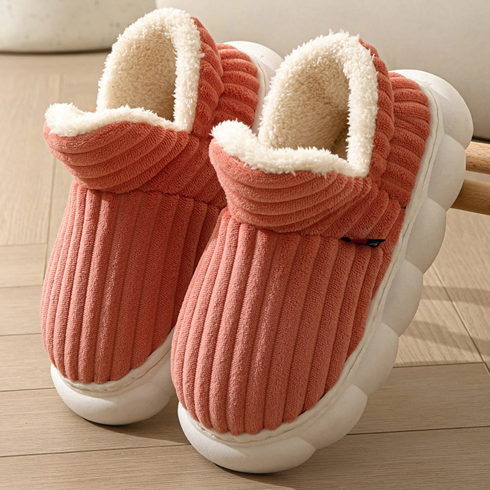 Women's New Comfortable Home Cotton Slippers Women's Winter Thickening Solid Colour Warm Lovely Head Home Plush Cotton Slippers