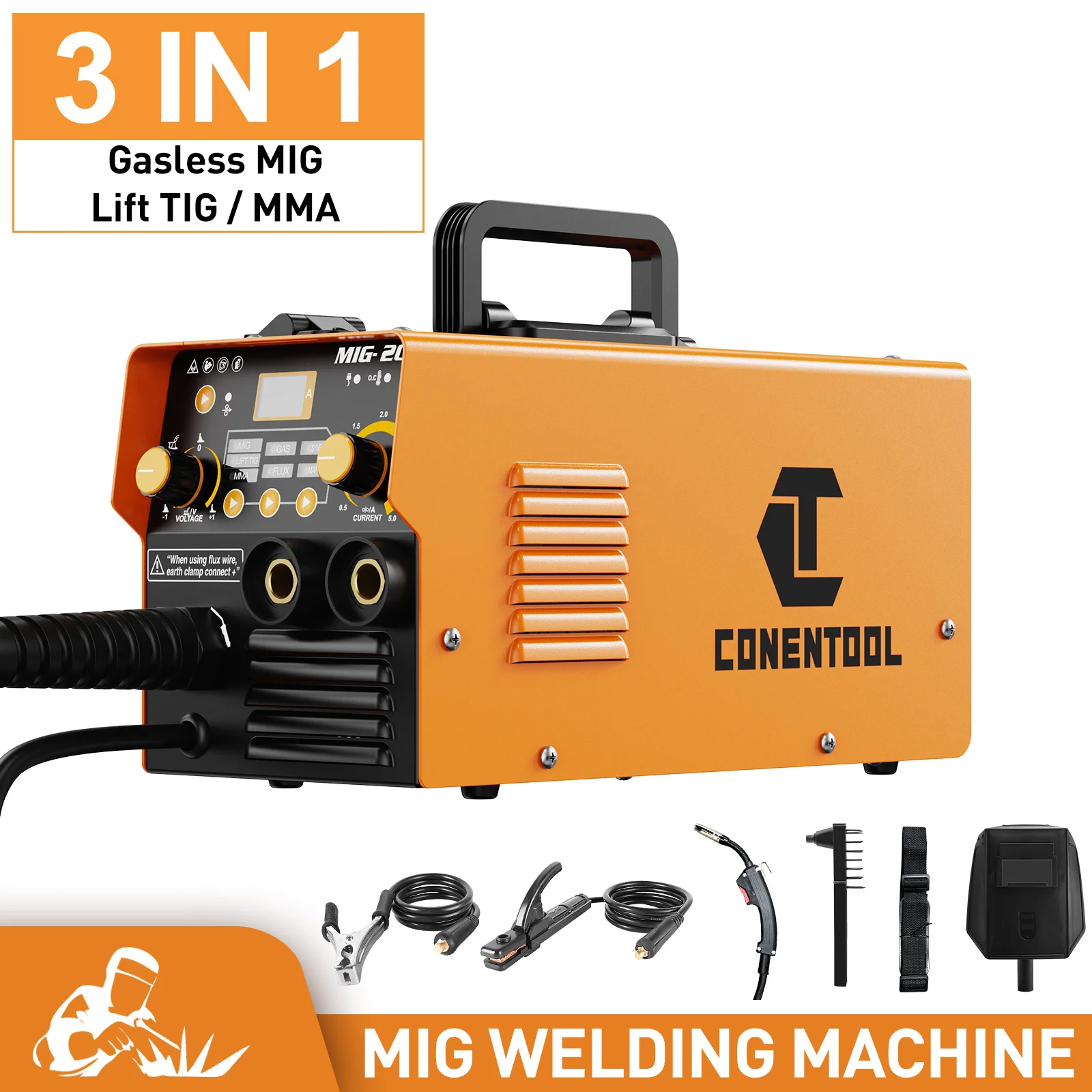 CONENTOOL 200A MIG MMA TIG 3-in-1 lasapparaat IGBT Inverter Flux Core Lasser 110/220V IP21S voor roestvast staal en koolstofstaal