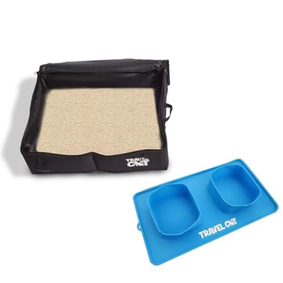 

Travel Cat Collapsible Bowl and Portable Litter Box Bundle Ultimate Travel Essentials for Cats on The Go