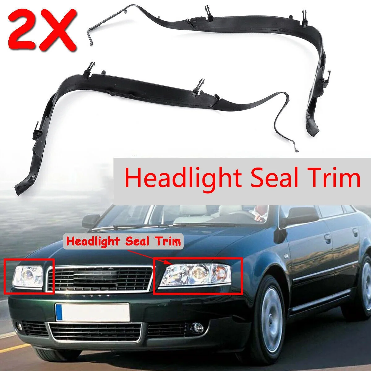 2Pcs Car Front Headlight Seal Cover Trim For- A6 C5 2002-2005 Facelift 4B0941191A 4B0941192A