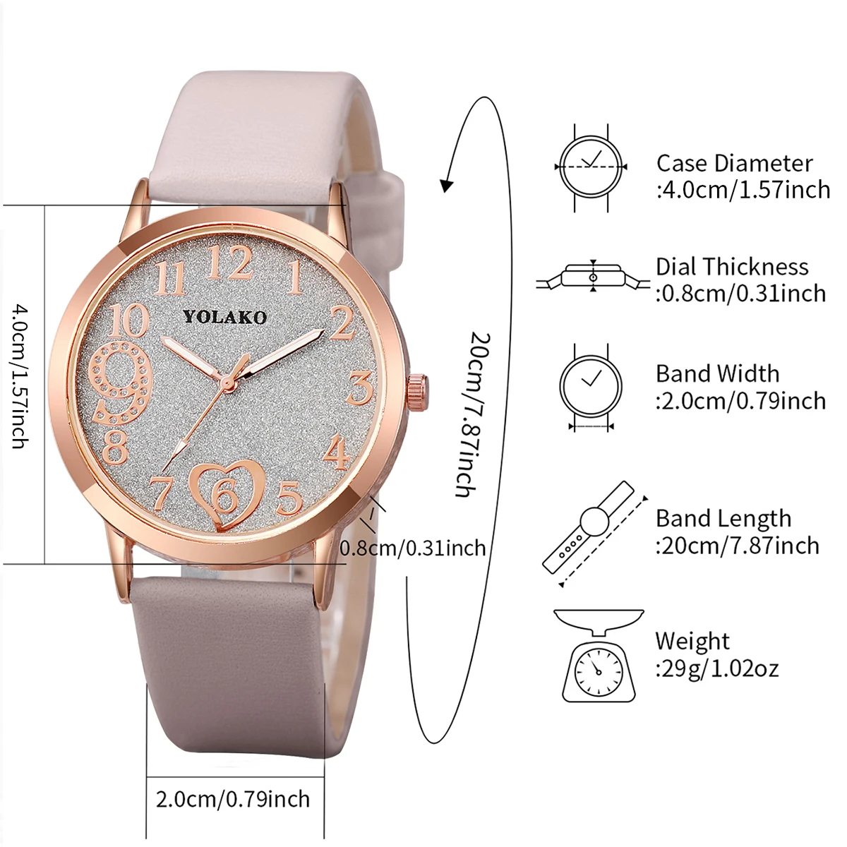 4PCS/Set Fashion Heart Dial Women Watches Leather Band Quartz Watch Beads Bracelets Set（Without Box）