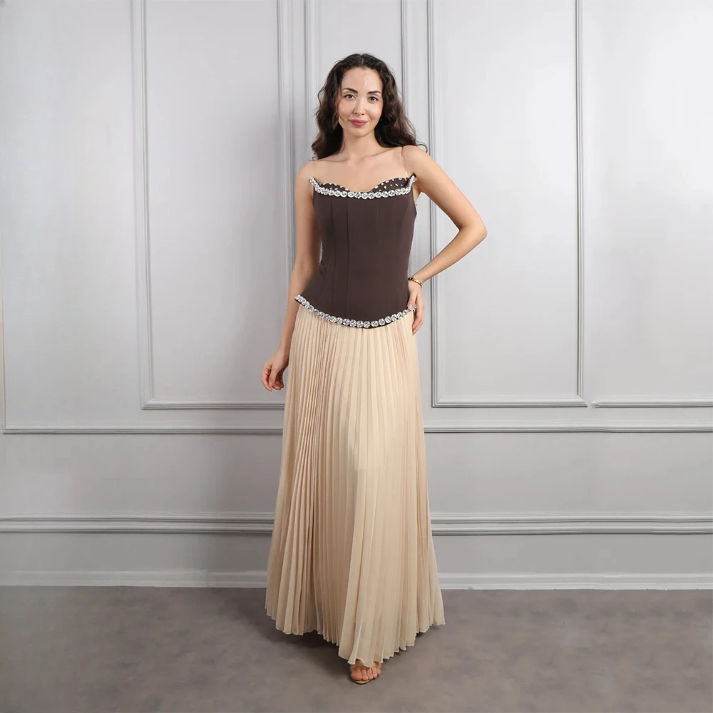 

Customized Crystal Long Evening Dresses Elegant Formal Occasion Prom Gowns Sleeveless 2025 Ankle Length Prom Dresses