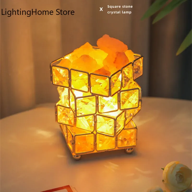 

Himalayan Warm white Salt Lamp Natural Crystal Hand Carved Night Light Home Decor Air Purifying With Plug Release Negative Ions