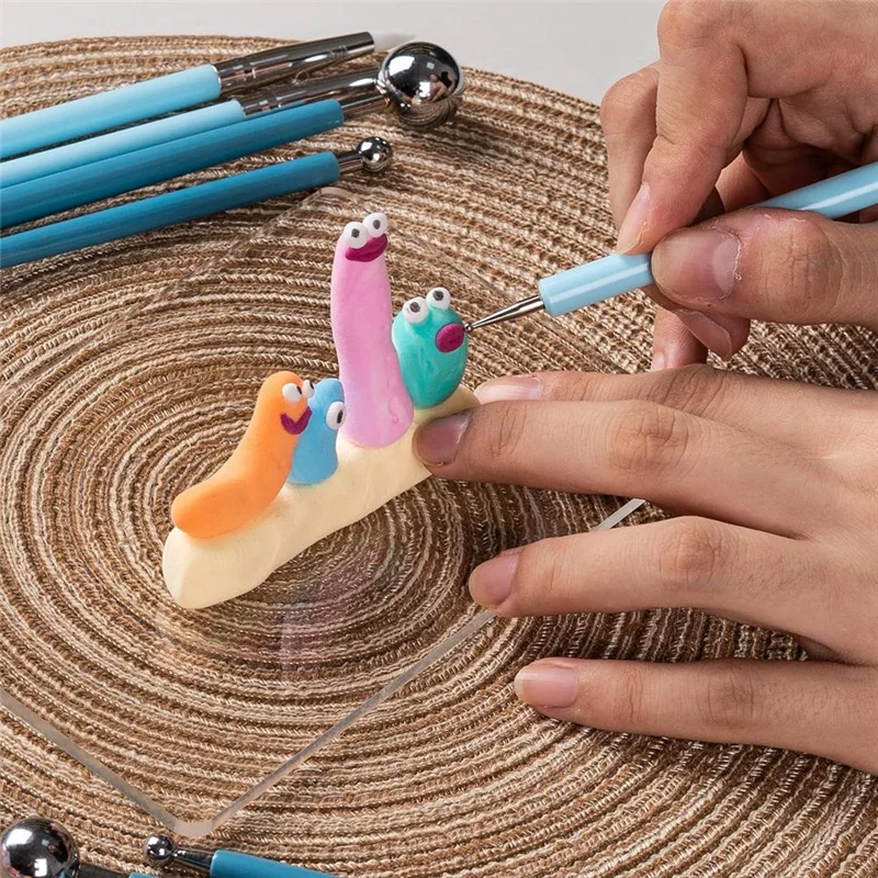 أدوات التنقيط AA80-9PCS، أداة نحت الطين السيليكوني، أدوات الرسم على شكل كرة الطين