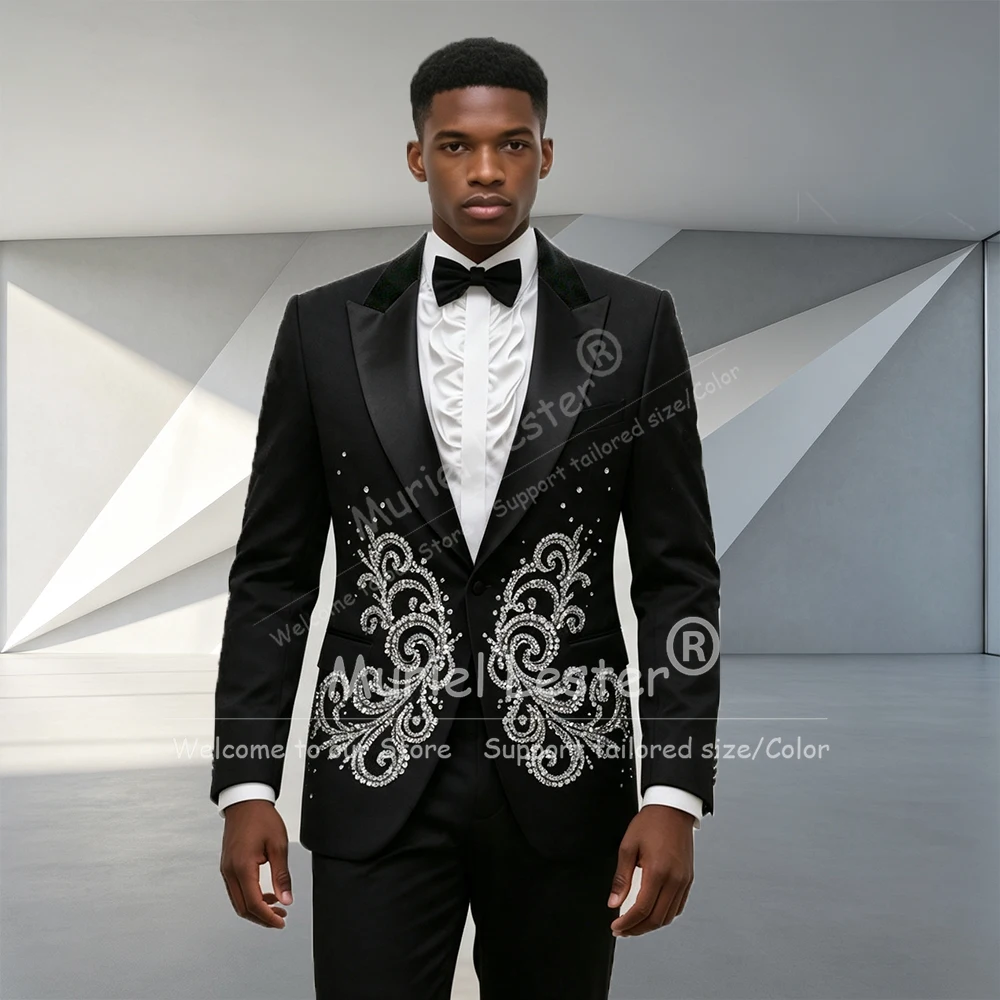 Handmade Sequined Beaded Men's Suit Slim Fit Single Breasted Jacket Vest Pants 3 Piece Sets Groom Wedding Tuxedo Customized 2027