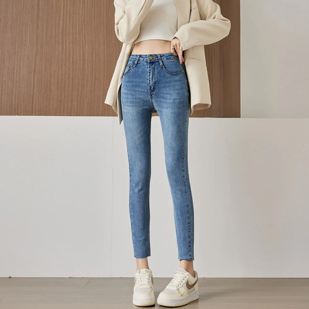 Womens High Waisted Skinny Jeans Stretchy Trendy Slimming Buttons Full Length Denim Pants