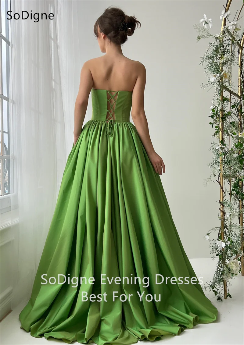 

SoDigne Green A-line Evening Dresses Strapless Lace up Draped Party Dress Side Slit Sexy Floor-Length Prom Gowns 2025 Customized