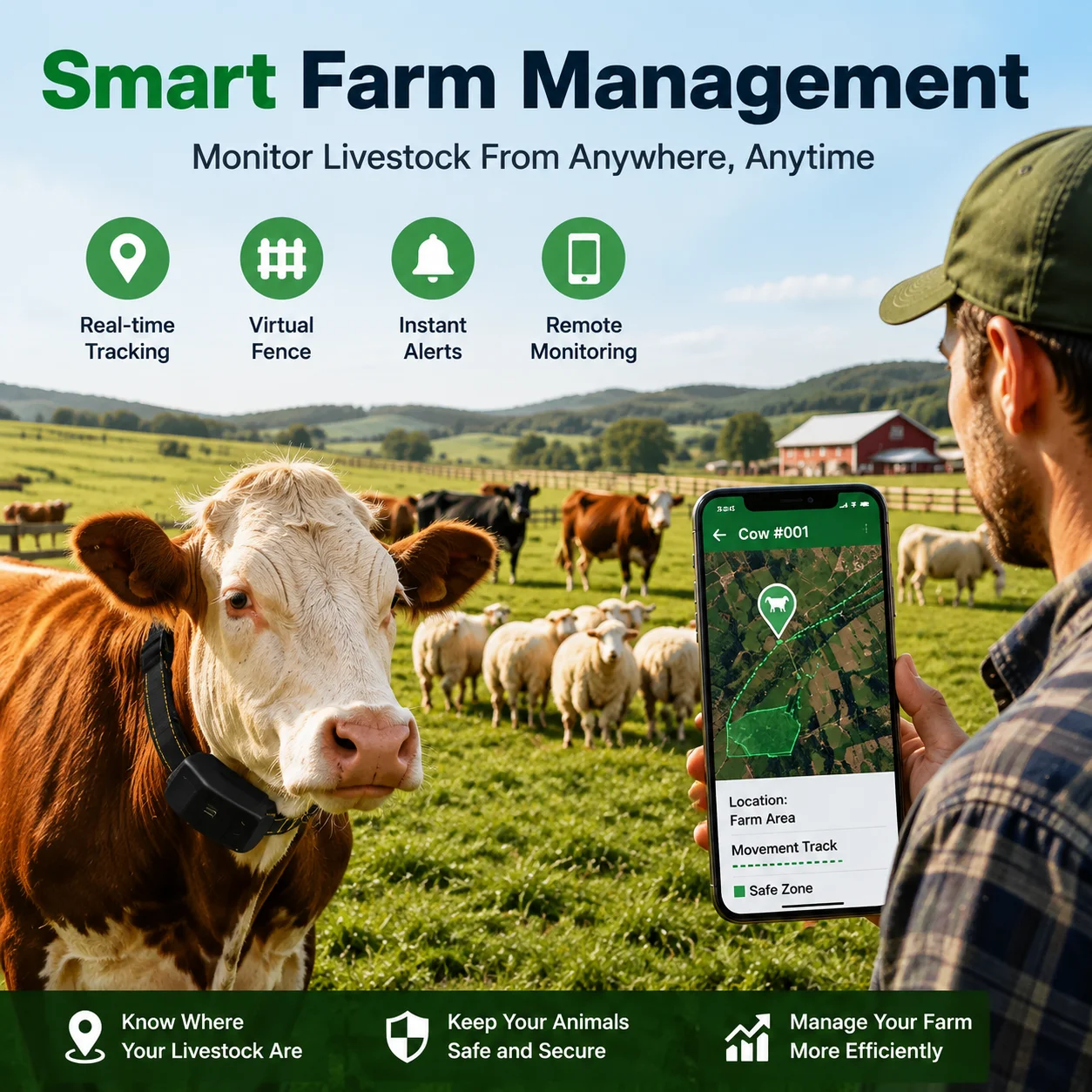 GPS Livestock Tracker for Cattle Sheep, 20000mAh Large Battery Real Time Location Tracking Device with Virtual Fence APP Free