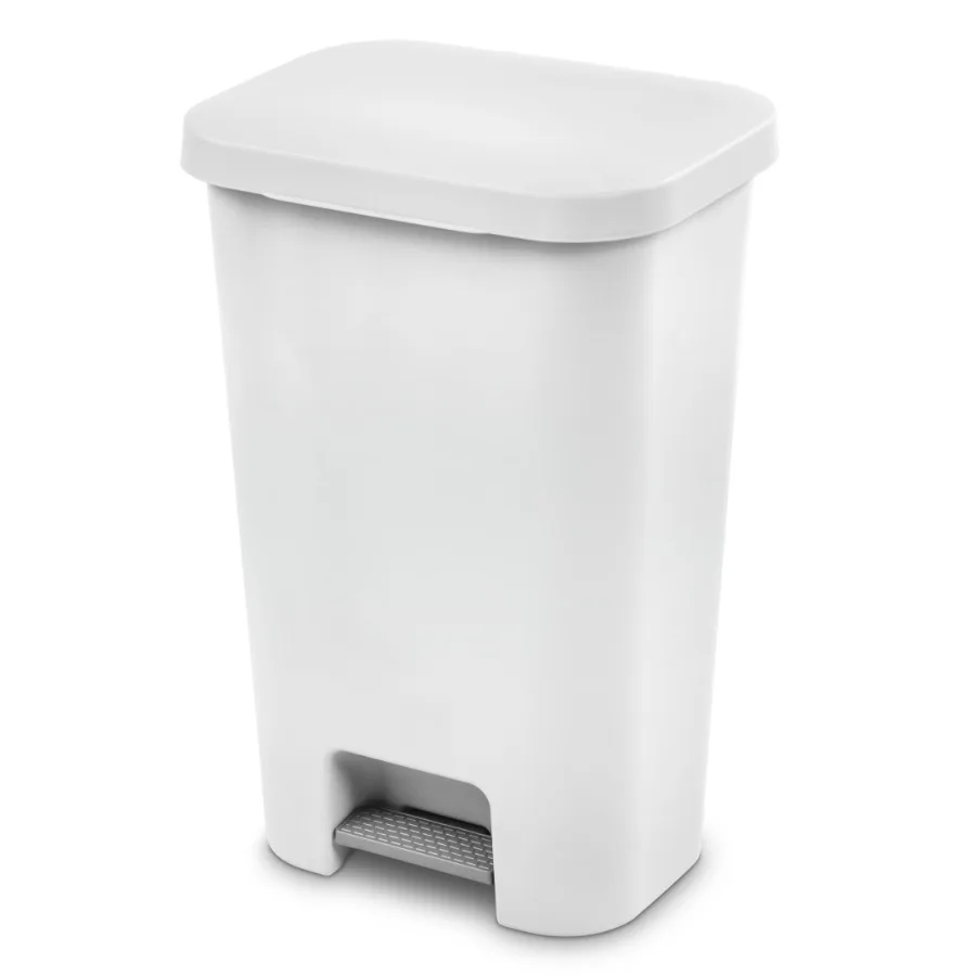 

Large Kitchen Trash Can with Step Lid for Efficient Waste Management 11.9 Gallon White Plastic Garbage Bin Ideal for Modern Hom