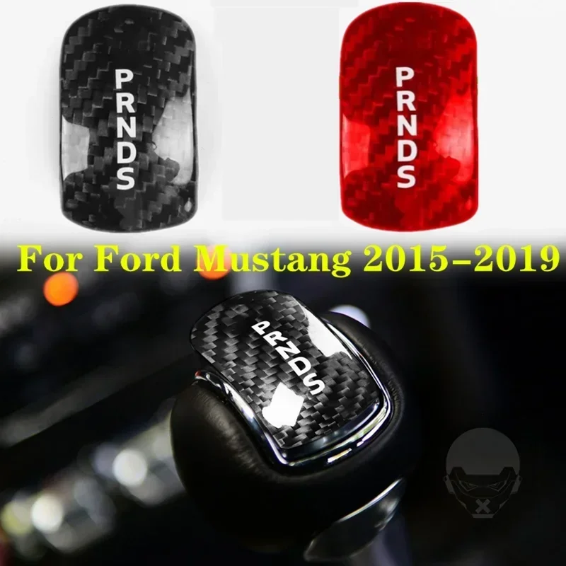 

New Black Red Carbon Fiber Car Gear Shift Head Knob Cover Trim For Ford Mustang 2015 2016 2017 2018 2019