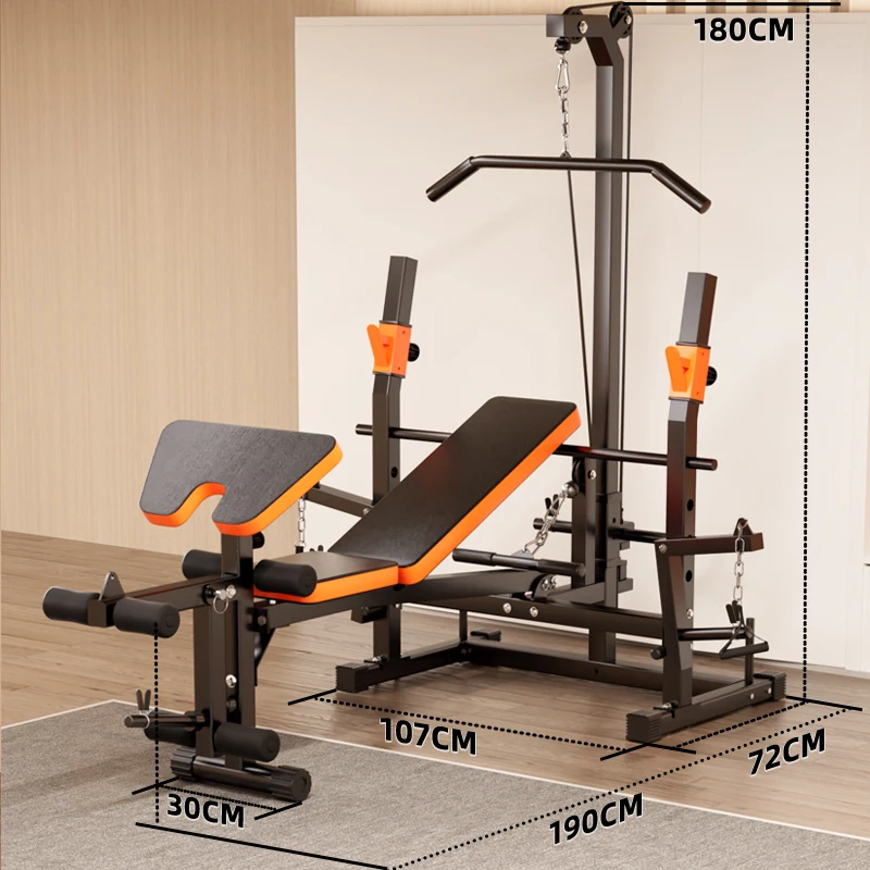 Bench press frame High pull-down barbell set Multifunctional rowing machine Foldable home gym Weightlifting bench