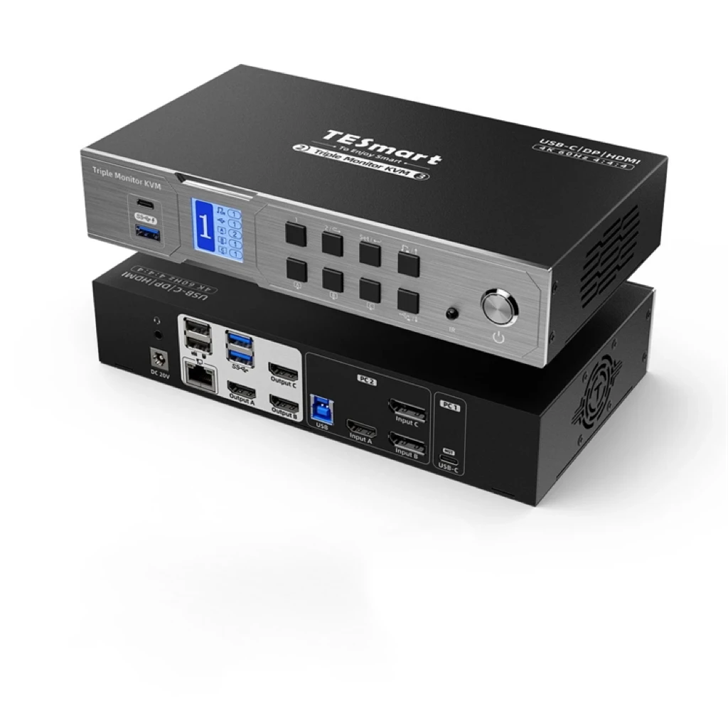 

Triple 4K60Hz Hybrid KVM Gaming Dock for 1 Desktop PC & 1 Laptop W/ EDID MST USB C DP HDMI KVM Switcher