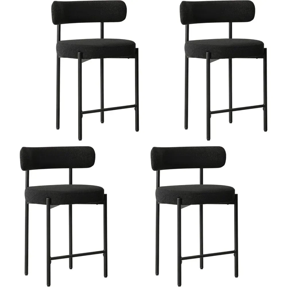 

24'' Boucle Counter Stools Set of 4, Black Bar Stools with Backs, Counter Height Bar Stools for Kitchen Island/Kitchen Counter