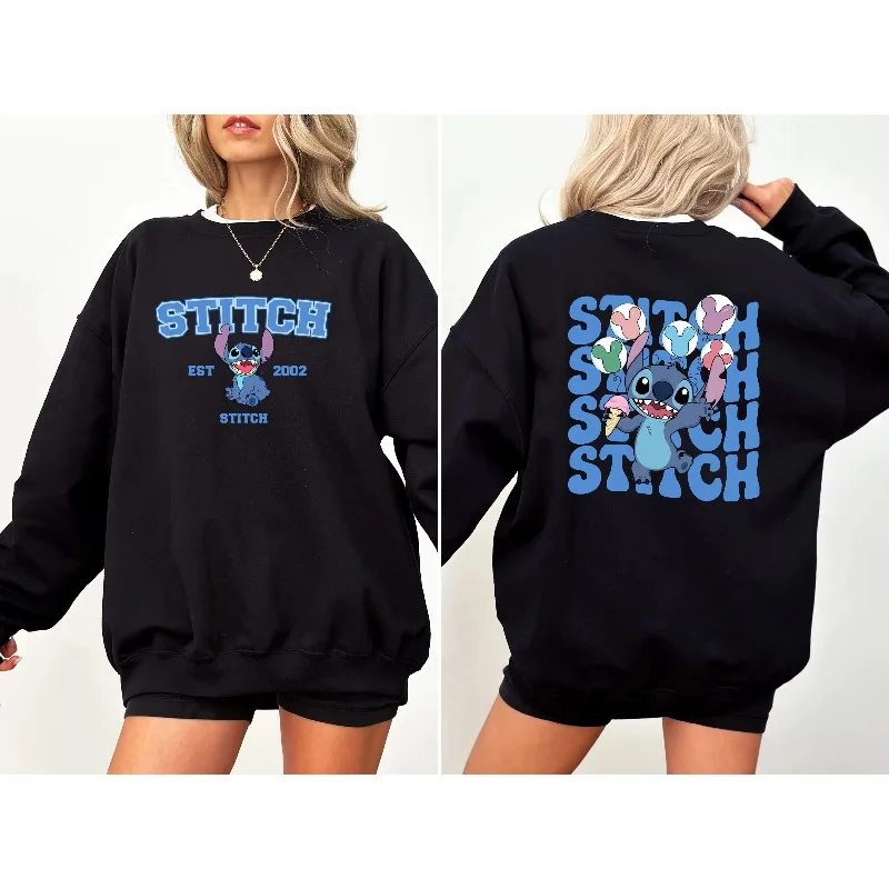 Disney Dames Heren Stitch Est. 2002Sweatshirt Hoodie Pullover Casual Top Herfst Winter Fleece Oversize O-hals Unisex Paar Top