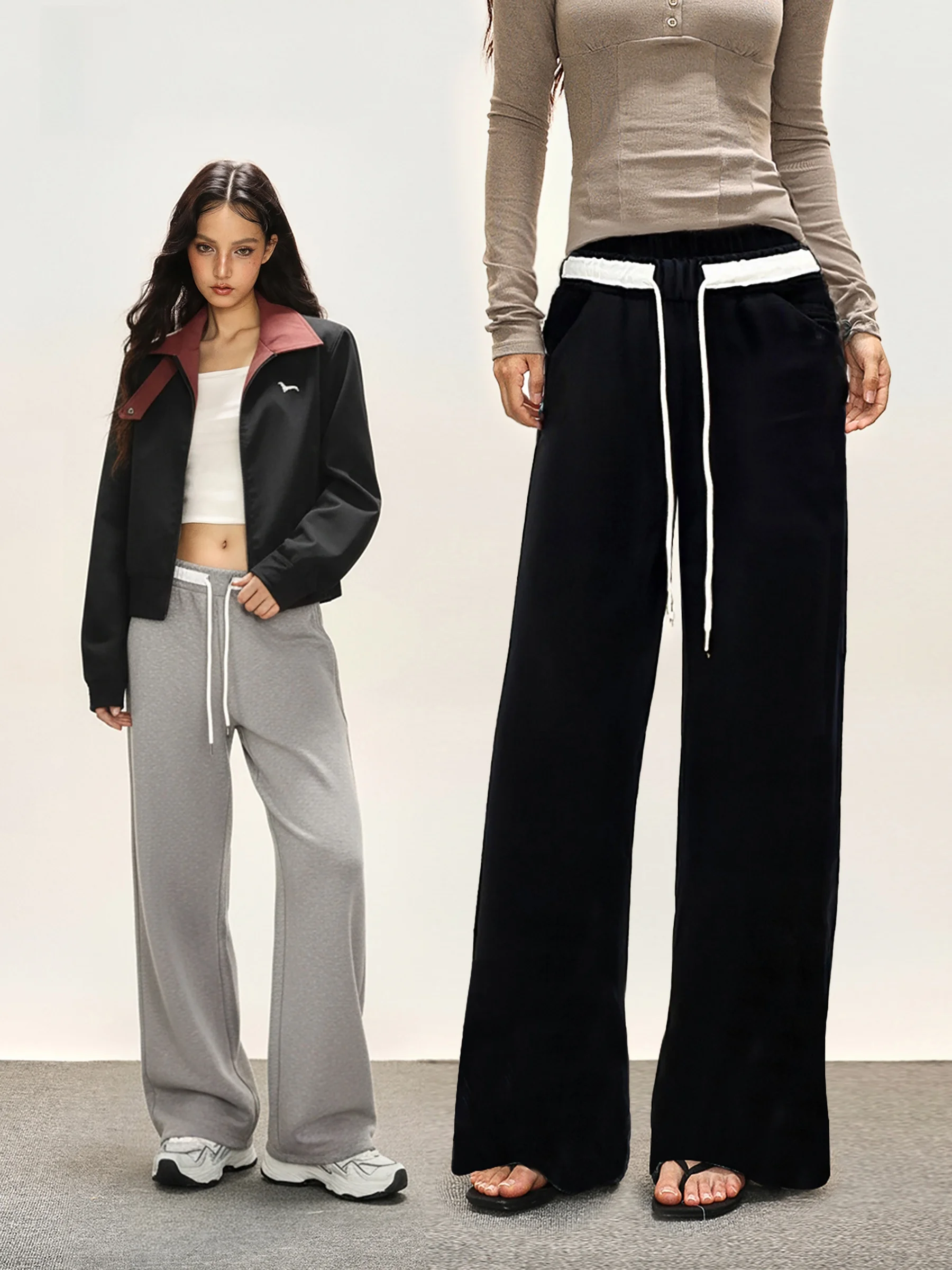 

Широкие брюки Color Blo для женщин, осенне-зимние спортивные брюки с эластичной резинкой на талии, свободные повседневные брюки с эффектом похудения