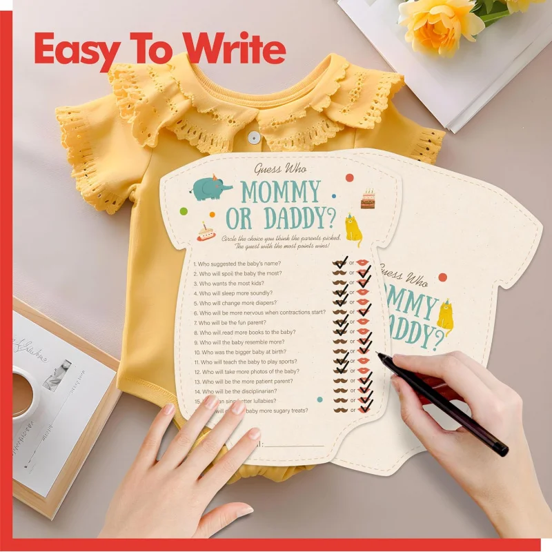 10 Uds. Juegos de Baby Shower, tarjetas de juego de género neutro Guess Who Mommy o Daddy, suministros divertidos para fiestas para niñas y niños