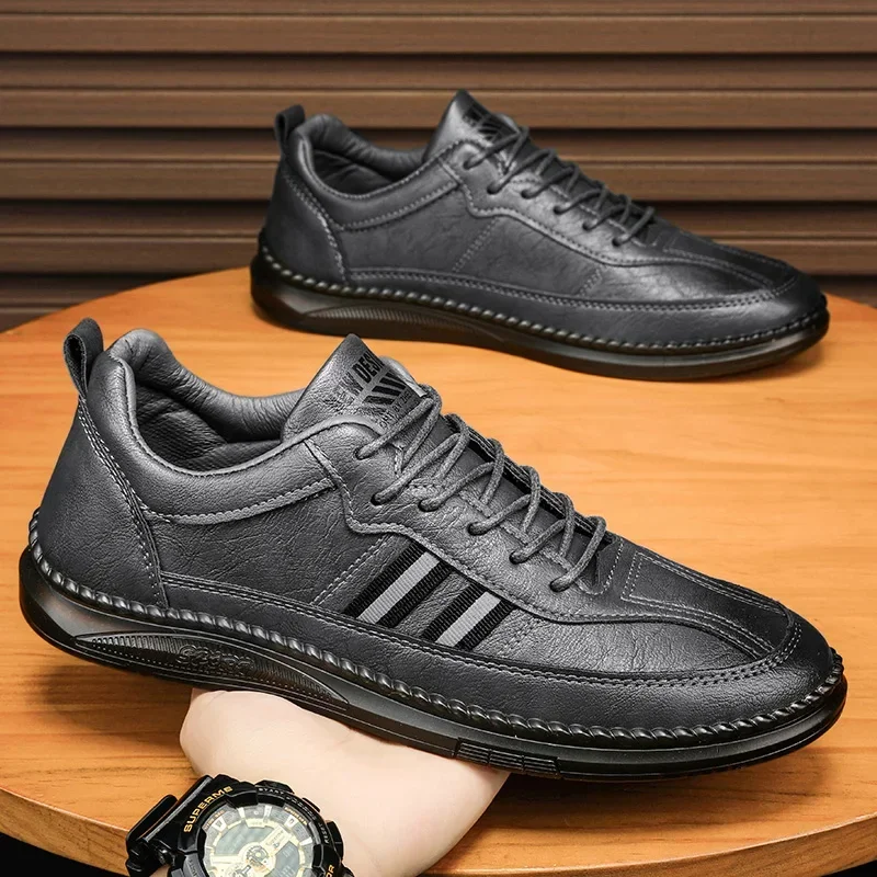 Leather Men Shoes Comfortable Breathable Slip-on Mens Casual Shoes Non-slip Wear-resistant Lightweight Walking Driving Shoes