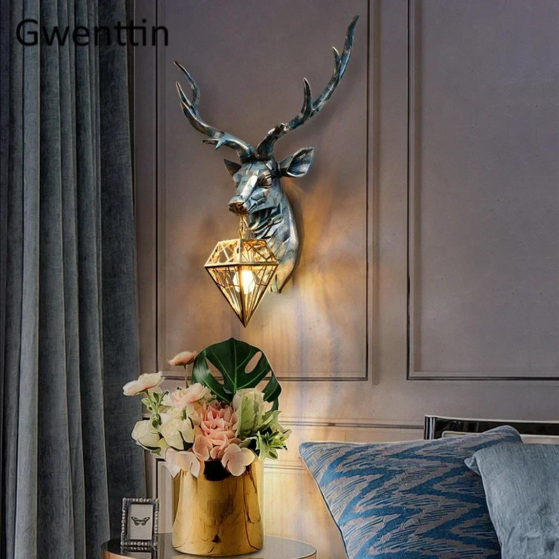 Antler Wall Lamp Retro Deer Sconce Mirror Lights for Home Living Room Bedroom Indoor Lighting LED Wall Lamps Art Luminaria Decor