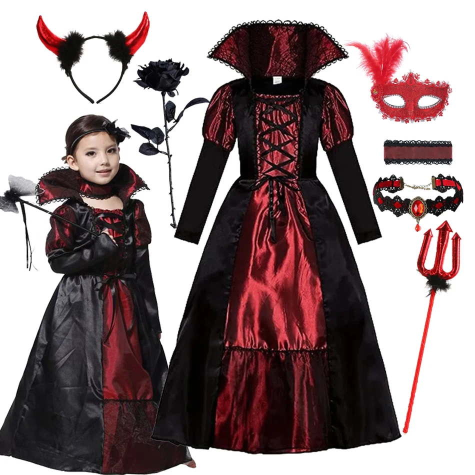 

2025 Girls Halloween Cosplay Ghost Bride Dress Kids Carnival Party Children Gothic Vampire Costume Dress Clothing