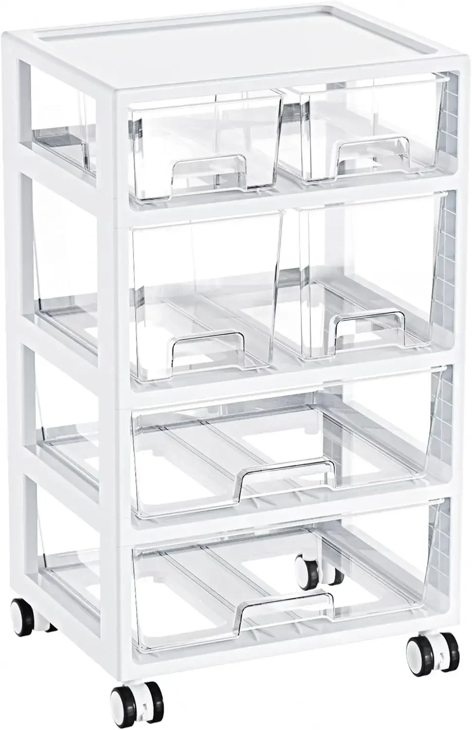 Plastic Drawer Storage Orangizer, 4 Tier 6 Drawers with Wheels for Office Supplies, Art Crafts, Under Desk Storage for Office, B
