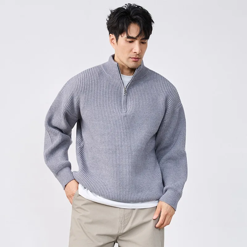 Top maglione maglione con colletto alla coreana con cerniera semi-alta autunno e inverno