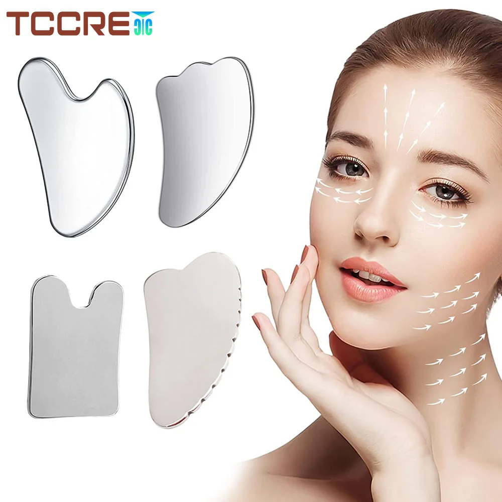 

Stainless Steel Scraper Facial Massage Gua Sha Tool Face Lift Anti-Aging Skin Tightening Cooling Metal Contour Reduce Puffiness