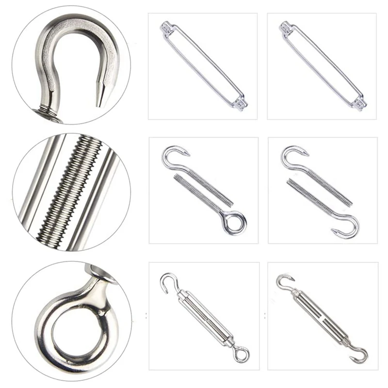 M5 Wire Tensioner Set With Turnbuckle Wire Rope Clamp Thimbles Press Clamp For Tightening