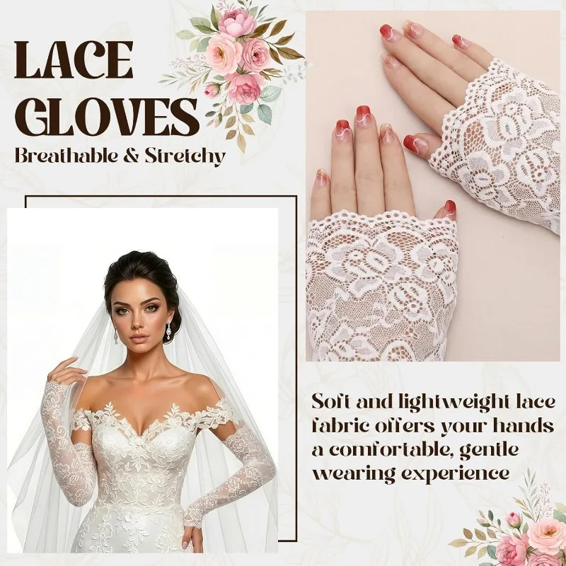 5 Pairs Sunscreen Lace Arm Sleeves, Floral Lace Hollow Arms Cover Elegant Long Fingerless Gloves Elbow Length Lacy Arms Cover