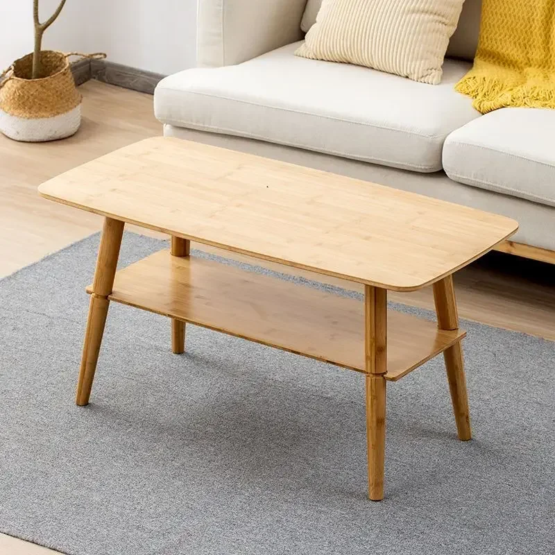 

Nordic 2 Layered Tea Table Solid Bamboo Simple Modern Small Living Room Furniture Table Japanese Style Sofa Side Coffee Tables