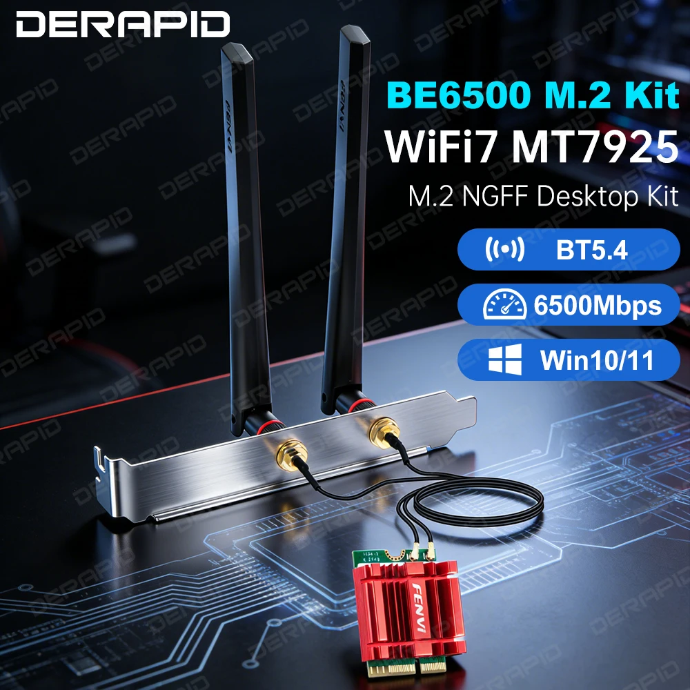 

WiFi 7 BE6500 MT7925 Bluetooth 5.4 M.2 NGFF Desktop Network Card BT5.4 802.11be Wireless Adapter for PC NGFF Win10/11