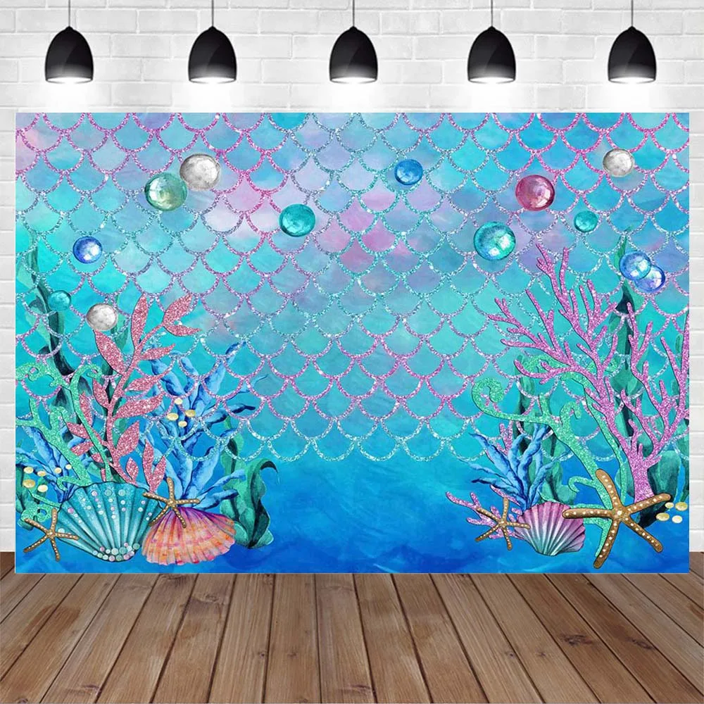 Under the Sea Birthday Party Backdrops Decor Mermaid Princess 1st Birthday First Cake Smash Photography Backgrounds Studio Props