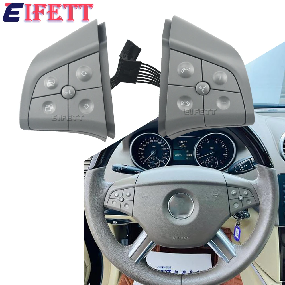 Left+Right Car Steering Wheel Switch Control Button With Backlight For Mercedes Benz W164 GL ML W251 R Class 2006 2007 2008 2009