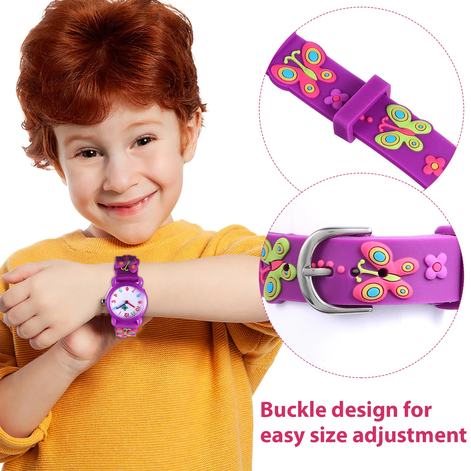2Pcs Cute Cartoon Waterproof Watches Silicone 3D Butterfly Quartz Watch for Gift Watch