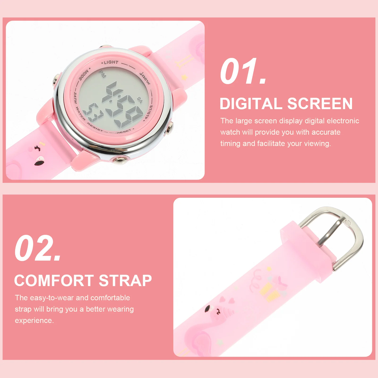 Night Glow Waterproof Cartoon Watch Multi-Functional LED Electronic Student Watch Portable Adjustable Birthday Gift