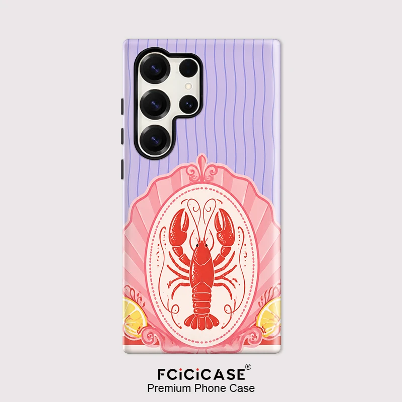 Fcicicase Lobster Print Phone Case For Samsung Galaxy S25 S20FE A26 S24+ S23 S26 Plus A36 A56 A16 Double-layer Acrylic Bumper