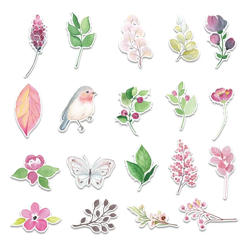 Cartoon Sticker Floral Scrapbooking Stickers Set 50pcs Waterproof Reusable Decoration Sticker for Book Cup for Scrapbooking