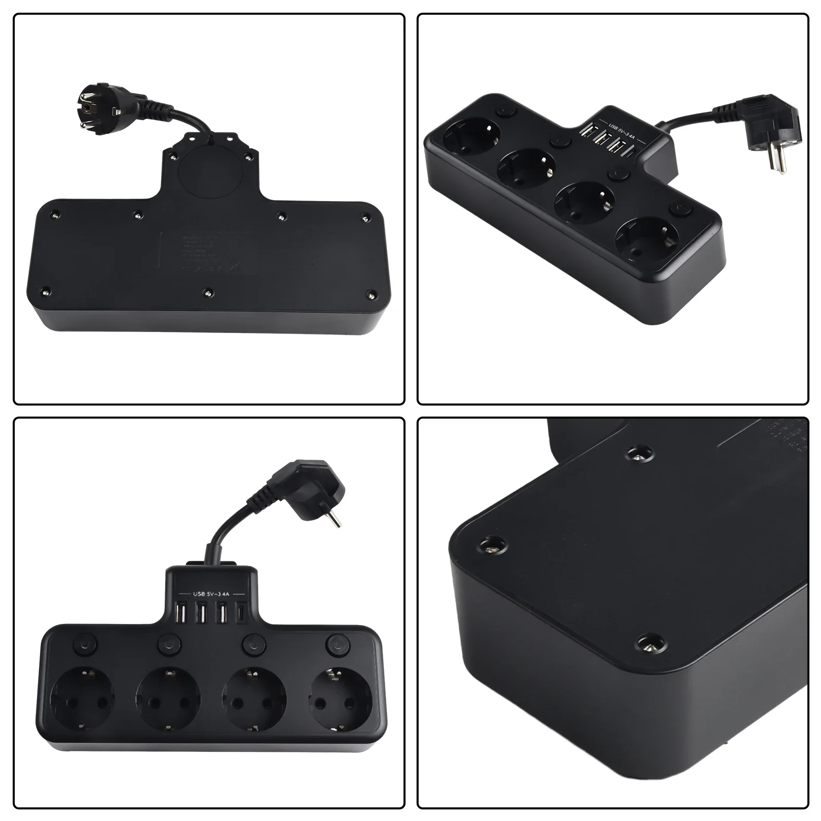 Charge Multiple Devices Simultaneously with 16A 4000W 4Way Power Strip  Individually Switchable EU Sockets and USB Ports