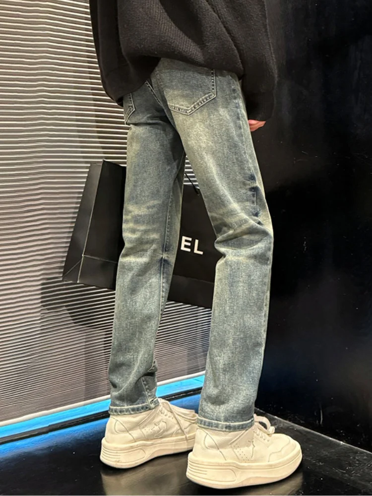 

Мужские джинсы в стиле ретро American Yellow Clay, прямые, зауженные, длинные брюки для осени и зимы, модные молодежные брюки Cleanfit