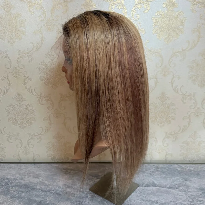 

Stock Ombre Bone Straight 13x4 HD Кружевные фронтальные парики Бразильские мелированные медовые блондинки Цветные передние парики из человеческих волос для женщин
