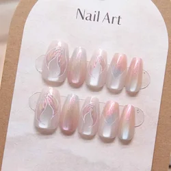10 Pcs Women Mermaid Cat Eye Handmade Press on Nails Detachable Nail Flakes Nail Flakes Nail Handmade Mermaid Middle T Ballerina