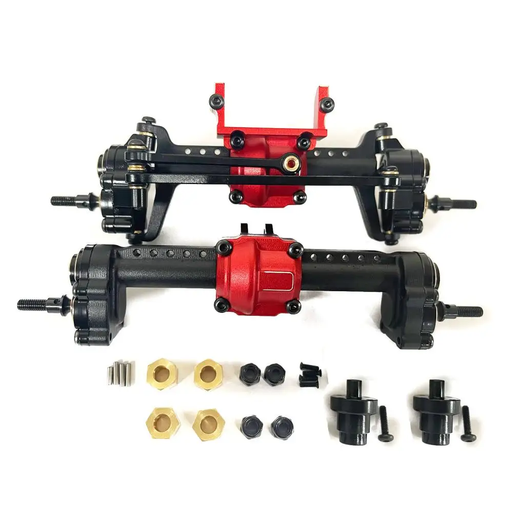 RCGOFOLLOW Aluminum Front Rear Portal Axles with Brass Diff Cover with Steel Gears For Axial 1/24 SCX24 Crawlers Upgraded Parts