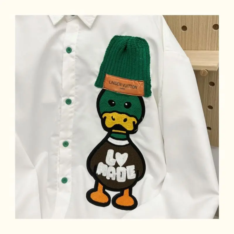 2023 Lente-En Herfstseizoen Mode Trendy Heren Loszittende Casual Populaire Duck Print Design Sense, Niche Veelzijdig Shirt