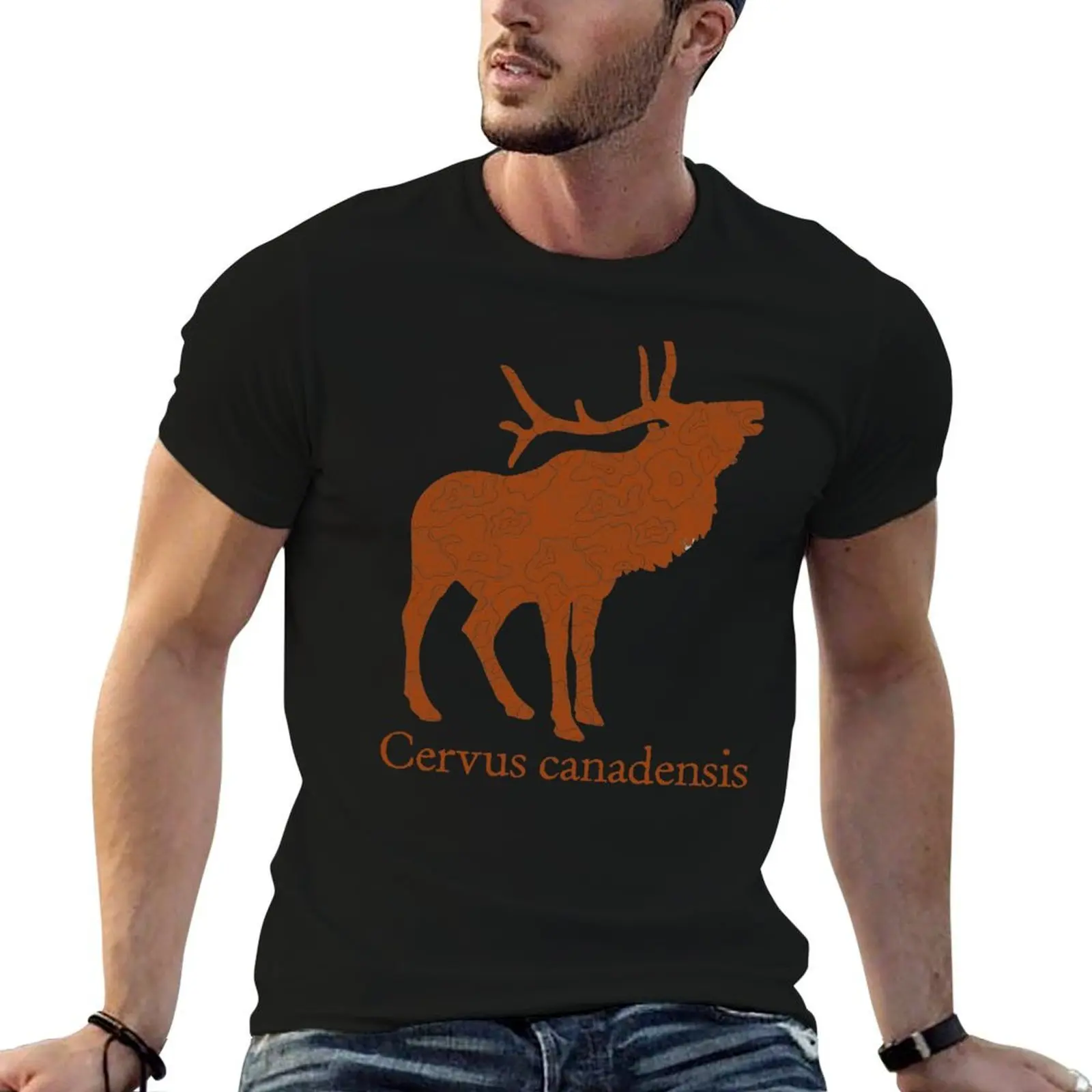 Eloquent Bugling Elk with Topographical Texture T-Shirt t shirt man casual t shirt man luxury man t shirts for men T-shirt