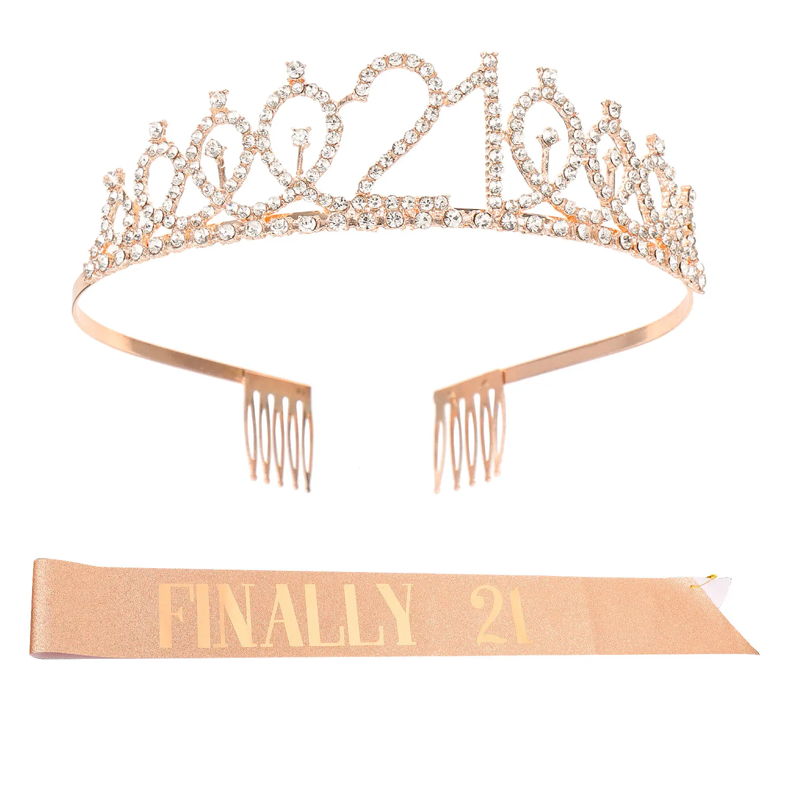

1 set Crown Shoulder Sash for Birthday Party Supplies Rose Gold Decorative Cloth Alloy Material Beautiful Design