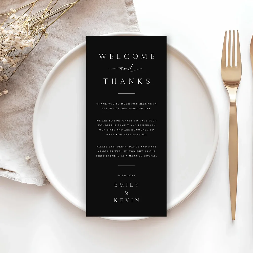 

Personalized Thank You Seating Cards, Wedding Table Setting Thank You Cards, Black Black Thank You Card with Name Greeting Cards