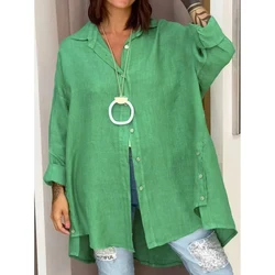 Fashion New Cotton Linen Plus Size Shirt Women Tops Autumn Long Sleeve Casual Blouse Women Solid Loose Lady Buttons Shirts 8681